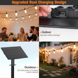 OOOLED 35FT Solar String Lights Outdoor Waterproof with Remote, 2700K Shatterproof ST38 Vintage Edison Bulbs, Dimmable Outside Hanging Lights for Patio, Garden, Camping, Deck, Backyard Decor