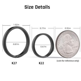 TISUR Titanium Key Rings, Side-Pushing Designed Keychain Rings, Quick Release Key Chain(Black, 27mmx2)