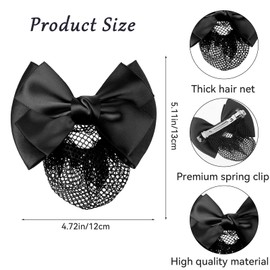 2 PCS Hair Bows with Nets Bowknot Hair Snood Net Barrettes Bun Cover Ribbon Barrette with Net Bow Hair Clip Butterfly Barrette for Women Lady Christmas Gifts