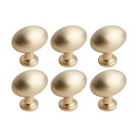 Pidynx 6 Pack Gold Cabinet Knobs 1.3" Brushed Gold Egg Drawer Knobs Zinc Alloy Single Hole Pulls for Dresser 33mm Oval Cupboard Handles for Kitchen Wardrobe Cabinet Bathroom Hardware
