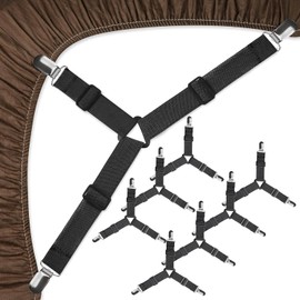 Gavenlle 8 ferma lenzuola,tendilenzuoli,cinghie tendi lenzuolo regolabili,tendi lenzuoli triangolari per lenzuola,tendi lenzuoli elastici con clip (Nero)