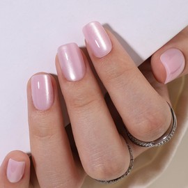 Press On Nails Short Square - Soft Gel Press on Nails Light Pink Fake Nail Solid Colour False Nails Fit Perfectly Reusable Glossy Glue On Nails in 16 Sizes, Stick on Nails for Women Girls 32Pcs