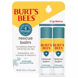 Burts Bees 버츠비 100 천연 유래 레스큐 립밤 밀랍과 성분이 풍부한 강황으로 극도로 건조한 입술의 치유 유칼립투스 Burts Bees 100% Natural Origin Rescue Lip Balm with Wax and Turmeric for Extremely Dry Lips Eucalyptus