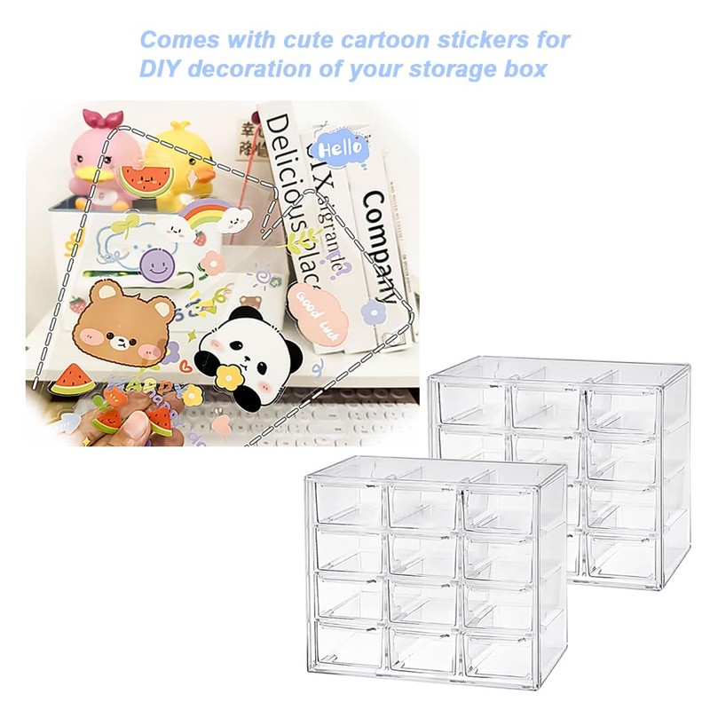 Clear Acrylic Desk Organizer with 12 Mini Stackable Drawers -