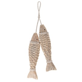 BIMUYI Hanging Fish Decoration with Fishing Net, Wooden Fish Wall Art Decor, Length of 32cm, Nautical Handcrafted Fish Ornament