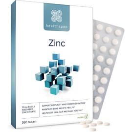 Healthspan Zinc with Vitamin C – 360 Vegan Tablets | One-a-Day Immune Support Supplement | 15mg Zinc & 80mg Vitamin C per Tablet | Supports Immunity, Skin, Hair, Nails, Eyes & Bones | Easy to Swallow & Absorb
