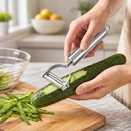 Multifunction Vegetable Peeler for Kitchen Prep – Stainless Steel Double-Head Tool for Peeling, Serrated Cuts & Julienne Strips