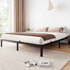 GarveeHome 10 Inch Queen Bed Frame No Box Spring Needed, Low Profile Queen Metal Platform Bed Frame Support Mattress Foundation, No Box Spring Needed/Easy Assembly/Noise Free/Black