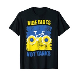 Ride Bikes Not Tanks Sunflower & Bike Lovers Ukraine Flag T-Shirt