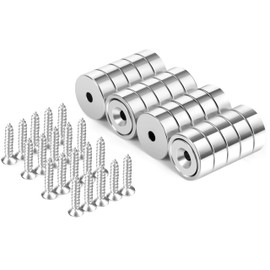 Neosmuk Magnets with Hole, Strong Round Magnets for the Wall, Magnet with Screw for Wood, Neodymium Disc Magnet with Hole in the Centre, 17 mm Flat Magnet (Pack of 20)