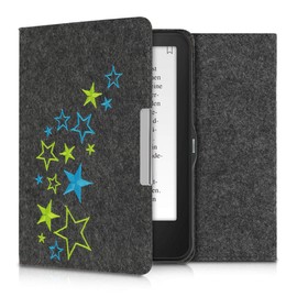 kwmobile Case Compatible with Tolino Vision 1/2/3/4 HD - Felt Fabric eReader Protective Cover Case - Star Mix Light Green Blue Dark Grey