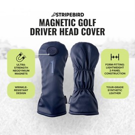Stripebird Magnetic Golf Driver Head Cover - Ultra-Strength Neodymium, Magnetically Attached - Durable Golf Club Headcover - Lightweight Modern Design - Versatile Fit for All Major Brands - Blue