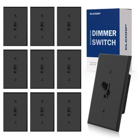 ELEGRP Digital Toggle Dimmer Switch for Dimmable LED, CFL and Incandescent Light Bulbs, Single Pole or 3-Way Toggle LED Dimmer Light Switch, Wall Plate Included, UL Listed, 10 Pack, Black