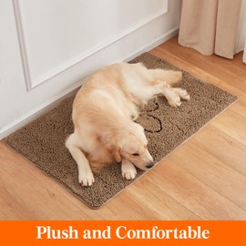 Lifewit Chenille Indoor Doormat Traps Mud and Water, Non Slip Low-Profile Rug Doormats for Muddy Shoes and Dog Paws, Machine Washable Doormat for Pet Entry, Back Door, Mud Room, 30 × 48 in, Brown