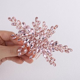 Teyglen Simple Full Pink Rhinestone Wedding Hair Comb Sparkly Crystal Headpiece for Bride Wedding Hair Accessories for Women Bridal Side Comb Crystal Hair Piece (Pink)