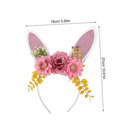 Ipetboom Easter Bunny Ears Headband with Realistic Flowers Lightweight Comfortable Rabbit Ear Headdress for Women Cosplay Costume Party Festival Accessory