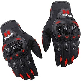 hanylish Guantes para Motociclista, Antideslizante, Cómodos y Ligeros para Hombre y Mujer, Protección Completa con Sensores Táctiles, Accesorios para Moto, Bicicleta y Senderismo (Negro - Rojo, XL)