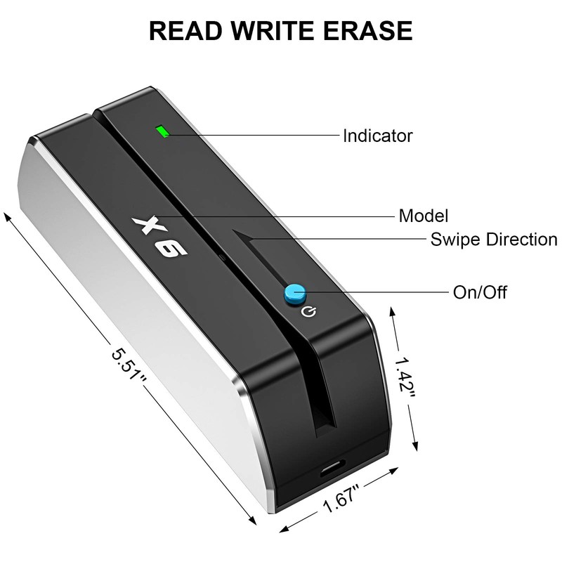 X6 BT Bluetooth Magnetic VIP Card Reader Writer USB 3