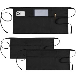 Peasug 3 Pack Server Apron Black Waitress Apron with 3 Pockets Short Aprons for Women