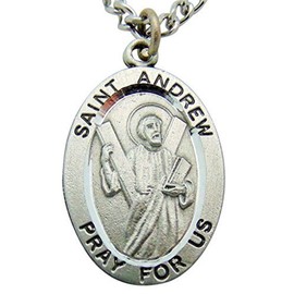 Westmon Works St Andrew Solid Pewter One Inch Saint Medal with Stainless Steel Chain & Gift Box, Stainless Steel