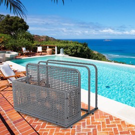 GarveeLife Poolside Float Storage, Double Layer Outdoor Storage, PE Rattan Outdoor Pool Caddy With Rolling Wheels, Patio Deck Boxes, Storage Box, Pool, Beach-Sturdy,Grey