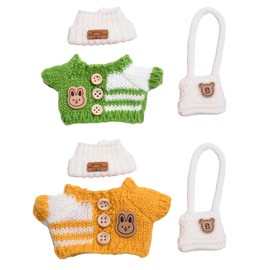 Awxfoo Doll Clothing (without dolls), Hand Crocheted 6 Pieces of Clothing for 17cm Dolls, Premium Sets and Accessories, Kawaii Chic Style Sets, Couple's Doll Clothing, Green and Yellow Sweaters (2PCS)