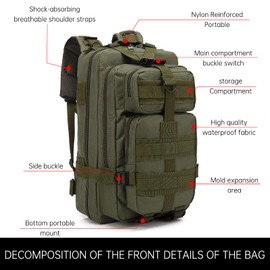 BWBIKE Military Tactical Backpack Outdoor Shoulder Daypack Hiking Trekking Rucksacks Sport Traveling Bag, Green