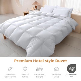 Wellos Luxury Goose Feather Down Twin Comforter 850+ Fill-Power, Fluffy and Cozy Duvet Insert with 1000T 100% Cotton, All Season Premium Medium Warmth Down Comforter