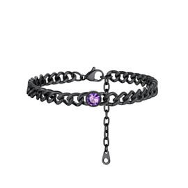 FOCALOOK Womens Cubic Zirconia Anklets Purple Synthetic-Amethyst Ankle Bracelets February Birthstone Jewelry Stainlees Steel Black Ankle Chain Cuban Bracelet for Leg Barefoot Party Crystal Anklet
