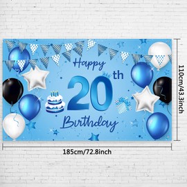 Blulu Happy 20th Birthday Backdrop Banner Extra Large Fabric Birthday Sign Poster Photography Background Backdrop Banner for Anniversary Party Decorations, 72.8 x 43.3 Inch
