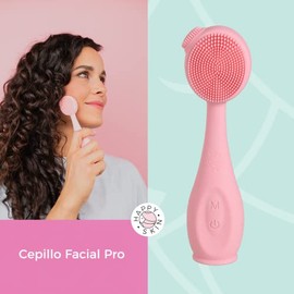 Happy Skin Cepillo Facial Pro – Piedra jade - Vibraciones sónicas - 5,000 vibraciones x minuto - Remueve la suciedad - Resistente al agua - Color rosa
