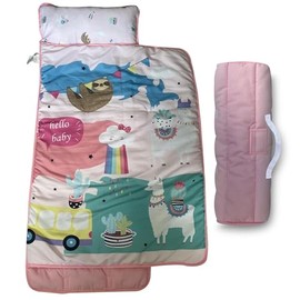SMARTHAVEN Toddler Nap Mat Set with Removable Pillow - Ultra Soft Slumber Nap Mats for Preschool, Roll-Up Toddler Sleeping Bag for Preschool & Daycare - 50"x20" Cozy and Portable (Pink Alpaca)