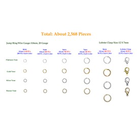 Mandala Crafts Brass Platinum Silver Colored Lobster Clasps Jump Rings Finding Jewelry Making Kit (Silver Gold Platinum Antique Bronze)