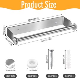 Wall Kitchen Roll Holder, 28 cm Kitchen Roll Holder, Stainless Steel Kitchen Roll Holder, Wall Mounting, Paper Roll Holder with Screws for Kitchen, Cabinet, Living Room, Bathroom - Silver
