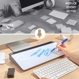 Garood Glass Desktop Whiteboard with Storage (Grey Base) Desk Whiteboard Desktop Glassboard Desk Whiteboard Desk Organizer Desk Dry Erase Phone Tablet Holder Desk Storage 15.8 X 7 X 2 inches