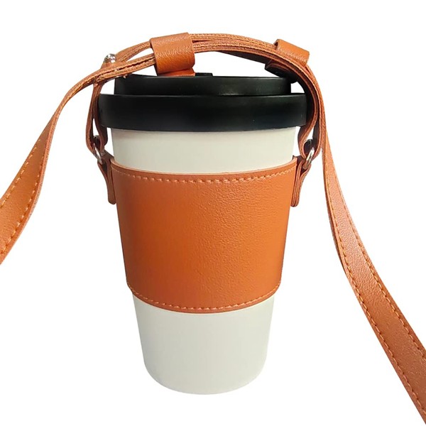 Coffee Cup Holder Crossbody Coffee Cup Sleeve Reusable Leather Cup