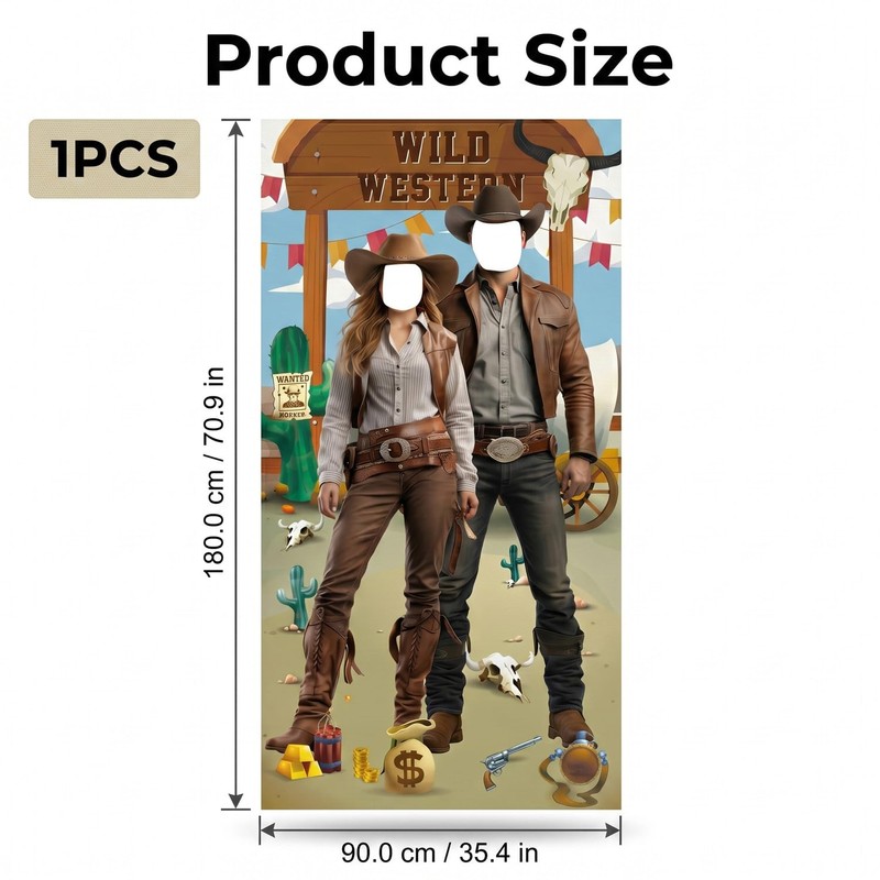 Hopzab Western Photo Booth Backdrop, Cowboy Party Decorations, Reusable Polyester