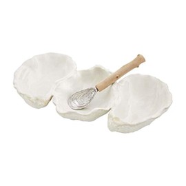 Mud Pie Oyster Shaped Triple Dip and Serving Set, White, 10.25" x 5.5"