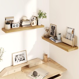 30 Inch Floating Shelves, Rustic Floating Wall Shelves 8 Inch Deep, 30 x 8 Floating Shelves for Home Decor, Deep Display & Storage Shelves for Kitchen, Bathroom, Living Room, Oak Color, Set of 2