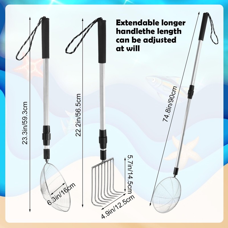 CIEOVO 2 Pack Shark Tooth Sifter Clam Rake and Beach