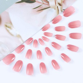 Handcess Oval False Nails Bling Glitter Pink Press on Nails Full Cover Gel Fake Nails Short Round Acrylic Stick on Nails for Women and Girls(24Pcs)