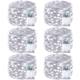 6-Pack White Fairy Lights Battery Operated with Timer, Waterproof 16FT 50 LED String Lights Outdoor Indoor, Twinkle Lights for Bedroom Dorm Wedding Birthday Christmas Parties Centerpiece (Cool White)