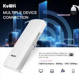 KuWFi 5.8G 3KM Gigabit Wireless WiFi Bridge Point to Point Outdoor Work for Starlink Satellite Signal Extend Outdoor Super Long Range WiFi Router Bridge 1000Mbps Ethernet Port 24V PoE Power 2-Pack