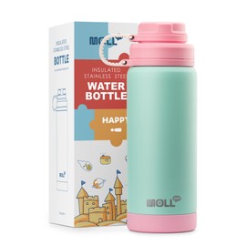 Mollcity Water Bottle for Girls-18 oz Stainless Steel Double Wall Vacuum Insulated Water Bottle Leak Proof-Reusable Metal Flask with Silicone Boot for Travel (Teal)