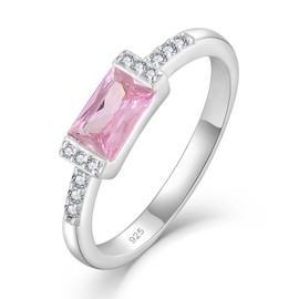 STARCHENIE Baguette Ring for Women 925 Sterling Silver October Birthstone Created Pink Tourmaline Rings Size 10