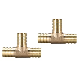 sourcing map 16mm or 5/8" ID Brass Barb Splicer Fitting,T-Shaped 3 Ways,Barb Hose Fitting Air Gas Water Fuel,Barbed Tee Connector,2pcs