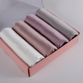 Febfim 4PCS Muslim Women Natural Wrinkle Long Satin Crepe Hijab Set Scarves Smooth Crinkle Ladies Shawl Wrap Set (Color 1)
