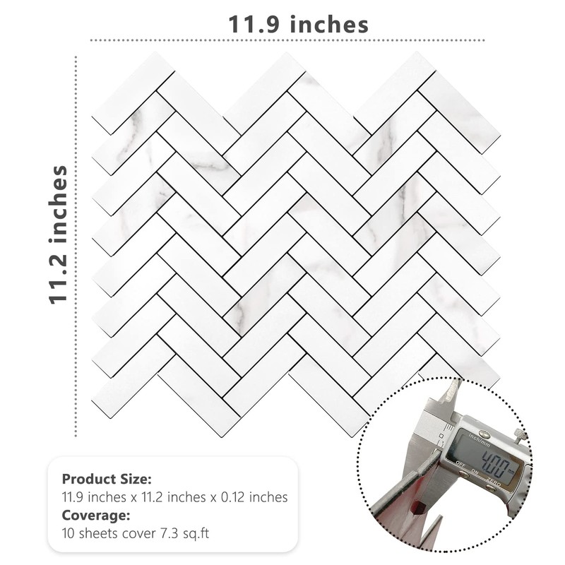 STICKGOO 10 Sheets Herringbone Peel and Stick Backsplash, Stick on