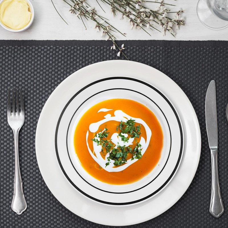 MATANA 25 White Plastic Bowls with Black Rim, Soup Bowls