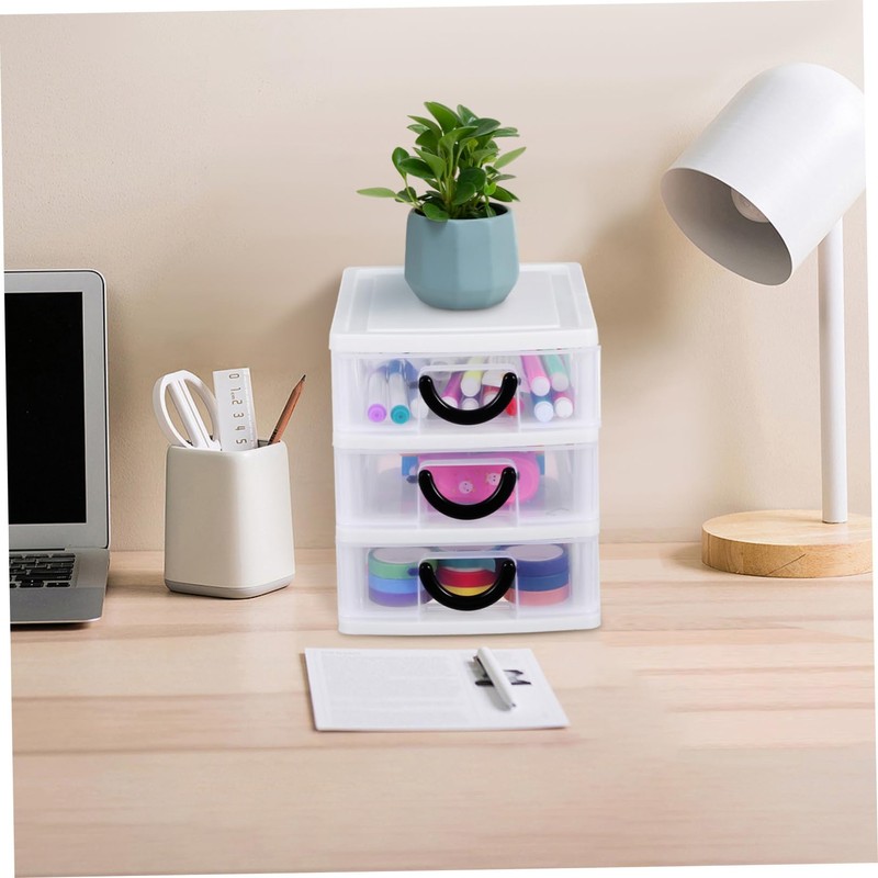 SEWACC 3drawers Plastic Makeup Organizer Desk Storage Box Desktop Storage